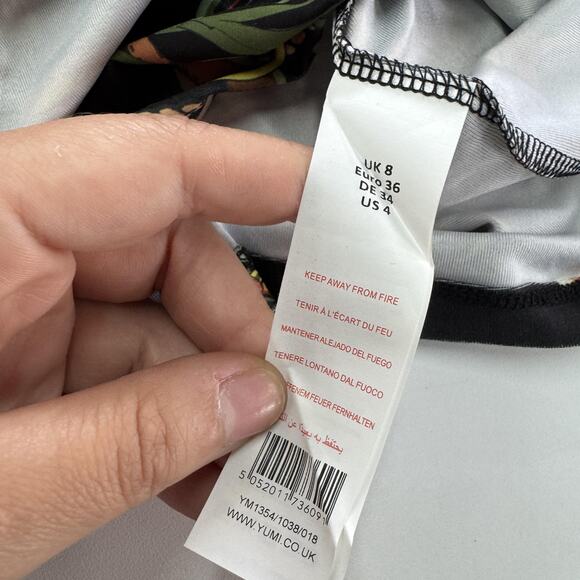 Yumi Dress Womens Small Black Floral Chain Print Long Sleeve Stretch UK 8 US 4 - Picture 4 of 7